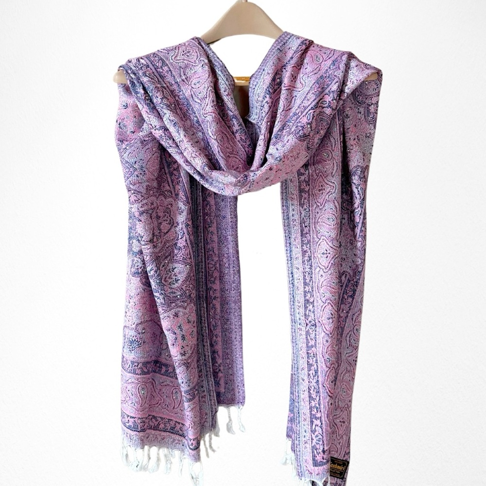 Pink and Black Sparkly Rhinestoned Pashmina Scarf Shawl Wrap